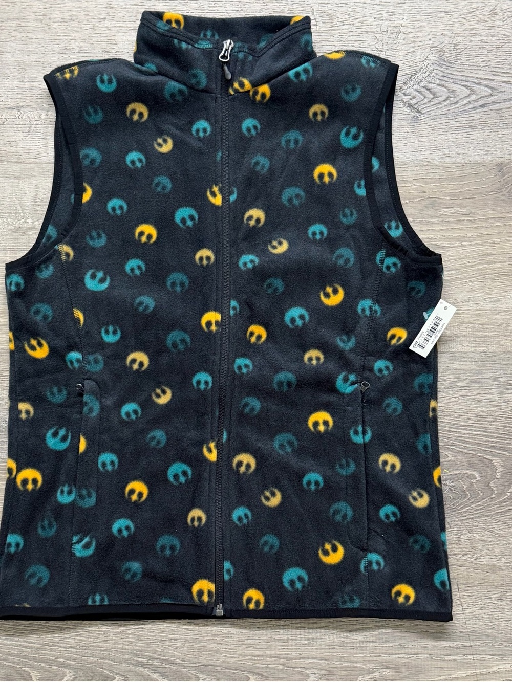 Amazon Essentials Star Wars Grey Fleece Top with Teal and Yellow Polka Dots